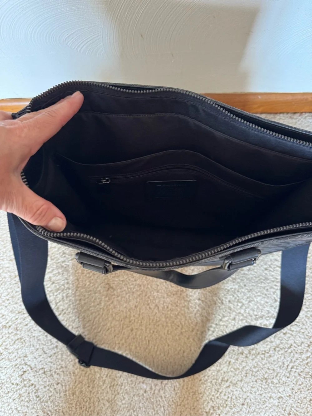 Black Leather Zip-Top Briefcase Shoulder Bag